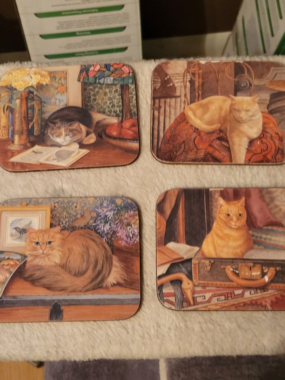 Set of 4 Jason Coasters CATS KINGDOM Cork Backed - CAT KITTEN PAINTINGS GUC
